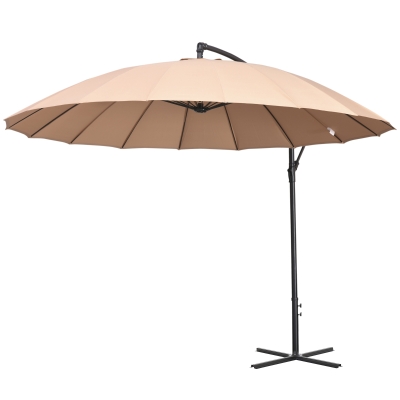 Outsunny 3(m) Cantilever Umbrella 18 Ribs & Vents Adjustable Angle for Patio Khaki