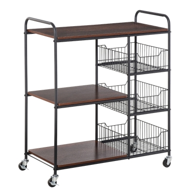 HOMCOM Industrial-Style Kitchen Dining Storage Cart Trolley w/ Shelves Baskets Wheels