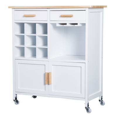 HOMCOM Rolling Kitchen Cart Island-White