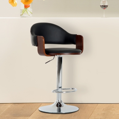 HOMCOM Adjustable Bar Stool, PU Leather-Black
