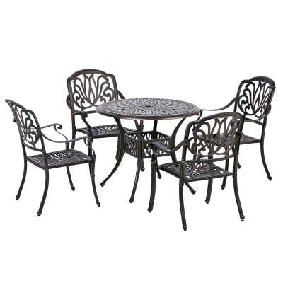 Outsunny 5PCs Garden Dining Conversation Set 4 Chairs Table W/Umbrella Hole Cast Aluminum