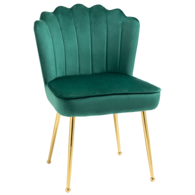 HOMCOM Accent Chair Velvet-Touch Vanity Chair Makeup Chair Golden Metal Legs Green
