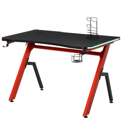 HOMCOM Gaming Desk Computer Desk Writing Table with Large Workstation for Home Office with Cup Holder Cable Management LED Ergonomic-Black, Red