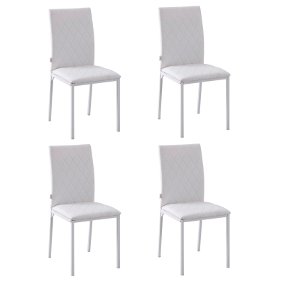 HOMCOM Modern Dining Chairs Faux Leather Accent Chairs for Kitchen, Set of 4, White