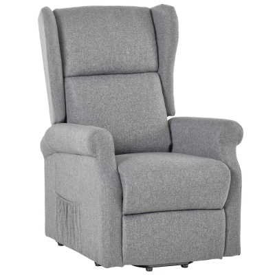 HOMCOM Lift Armchair Electric Power Stand Assist Recliner Chair w/ Remote Control Linen Fabric Grey