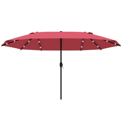 Outsunny 4.4m Double-Sided Sun Umbrella Patio Parasol LED Solar Lights Red
