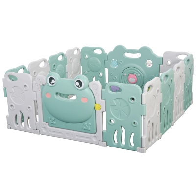 HOMCOM Babies 14-Panel HDPE Playpen Green