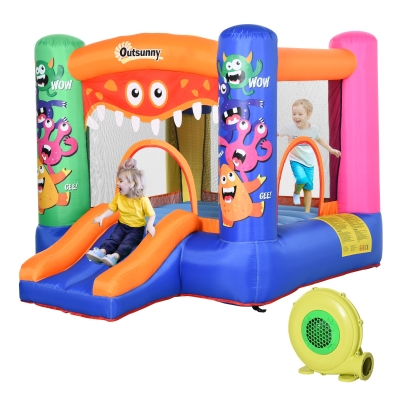 Outsunny Bounce Castle Inflatable Basket Trampoline Slide Monster Design 2.9 x 2 x 1.55m