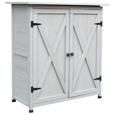 Outsunny Garden Shed Wooden Storage Shed Fir Tool Cabinet with Shelves Double Door Grey