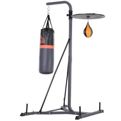 HOMCOM Freestanding Duo Punch Training Punchbag Sandbag Adjustable Height Home Agility Training Steel Frame