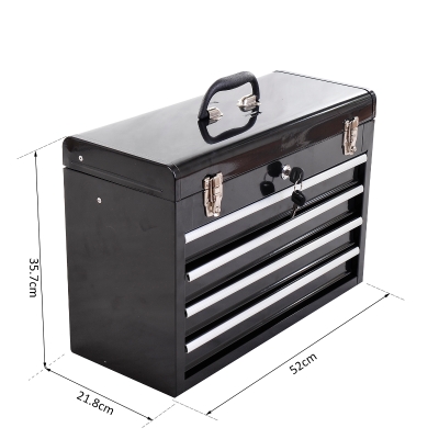 HOMCOM Metal Lockable 4-Drawer Toolbox Black