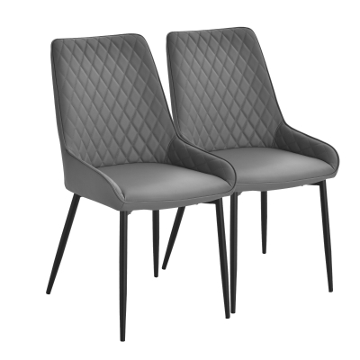 HOMCOM PU Leather Set Of 2 Quilted PU Leather Dining Chairs w/Metal Frame 4 Legs Foot Caps Home Seating Modern Stylish Executive Dark Grey