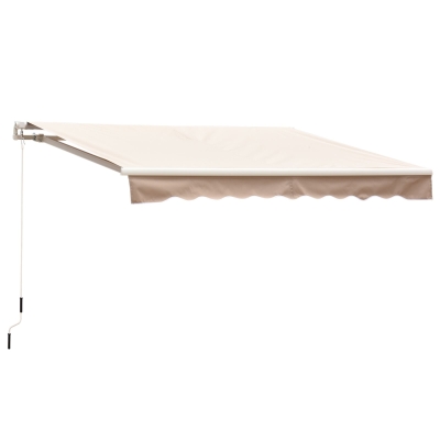 Outsunny 2.5x2 m Manual Retractable Awning-Beige Canopy/White Frame