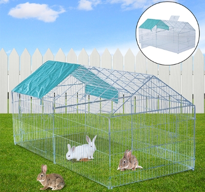 Pawhut 220Lx103Wx85H cm Pet Metal Play Cage W/Cover-Silver Frame/Green Cover