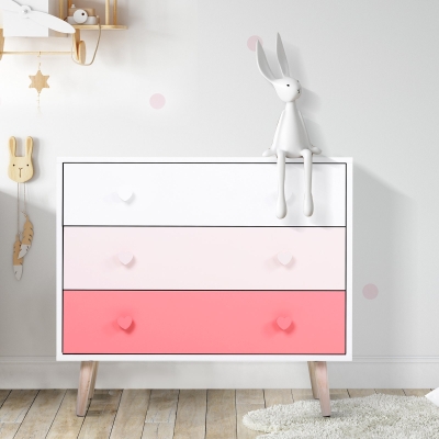 HOMCOM kids Three-Drawer Cabinet, with Heart-Shaped Handles – Pink