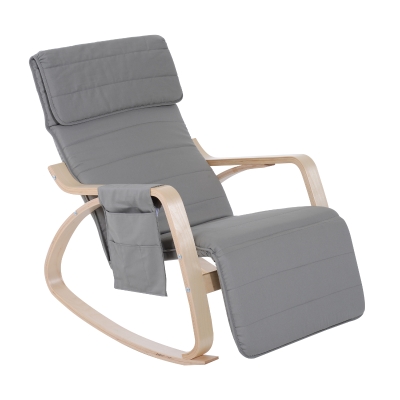 HOMCOM Rocking Chair W/Adjustable Footrest & Side Pocket-Grey