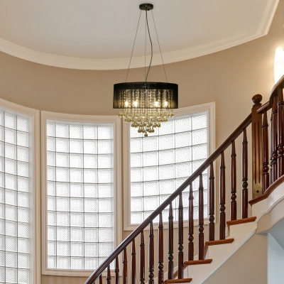 HOMCOM Glass Droplet Ceiling Pendant w/ Drum Shade Black