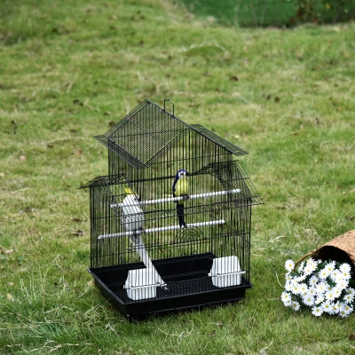 PawHut Metal Bird Cage Parrot Cage w/ Plastic Perch Food Container Handle Small 51 x 40 x 67cm Black