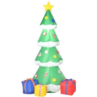 HOMCOM 7FT Tall Inflatable Christmas Tree w/ 3 Built-in LED Lights Xmas Decor in Yard