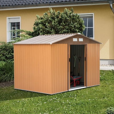 Outsunny 9 x 6ft Metal Garden Shed - Khaki