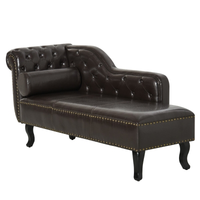 Homcom Deluxe Vintage Style PU Leather Chaise Lounge-Dark Brown