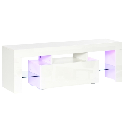 HOMCOM High Gloss TV Stand Cabinet W/ LED RGB Lights, Remote Control and Storage White
