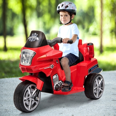 HOMCOM Ride-On Motorcycle Bike Car Rechargeable Battery Forward Lights Music Player w/ Seat Belt Glossy Red