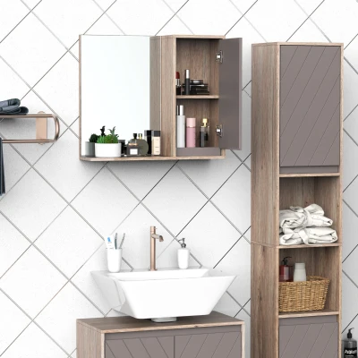 HOMCOM Bathroom Mirror Cabinet, Wall-Mounted Bathroom Cabinet with Mirror and Adjustable Inner Shelf,  57L x 14.2W x49.2H cm