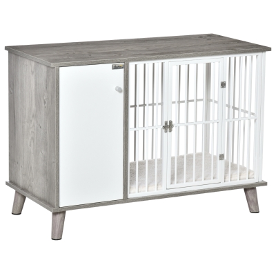 PawHut Furniture Style Dog Crate, w/ Wooden Top, Door, for Small Dogs, Grey
