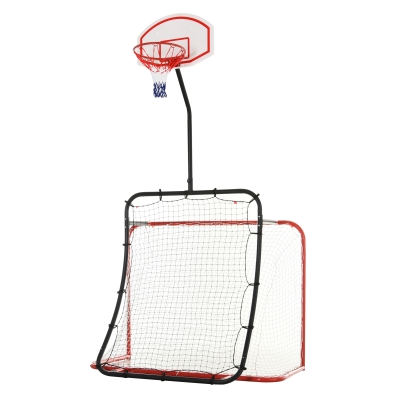 HOMCOM Plastic 3-in-1 Sports Football Net Goal & Basketball Hoop Red/Black