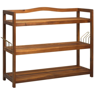 HOMCOM 3-Tier Shoe Rack Acacia Wood Shoe Storage Organiser up to 12 Pairs for Entryway