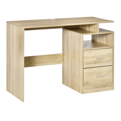 HOMCOM Bureau informatique table d'ordinateur contemporain multi-rangement chêne