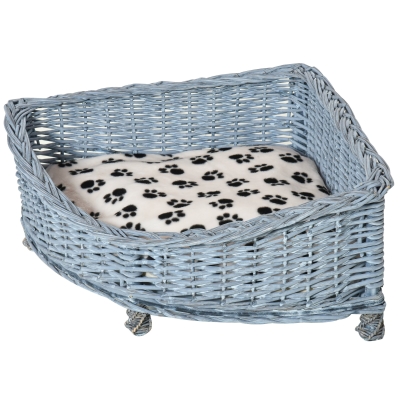 PawHut Wicker Dog Corner Basket Pet Bed Sofa Couch w/ Soft Plush Cushion Elevated Base