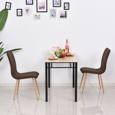 HOMCOM Polyester Upholstered Set-of-2 Stripe Dining Chairs Brown