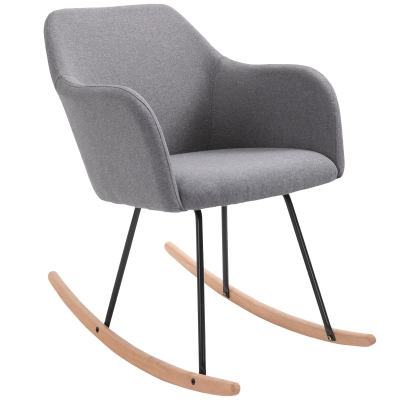 HOMCOM Polyester Linen Upholstered Rocking Armchair Indoor Rocking Chair Grey