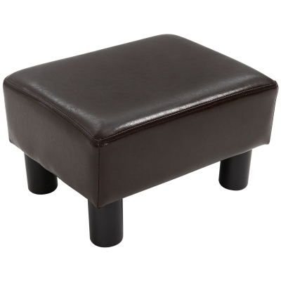 HOMCOM Footstool Ottoman Cube PU Faux Leather w/ 4 Plastic Legs Black