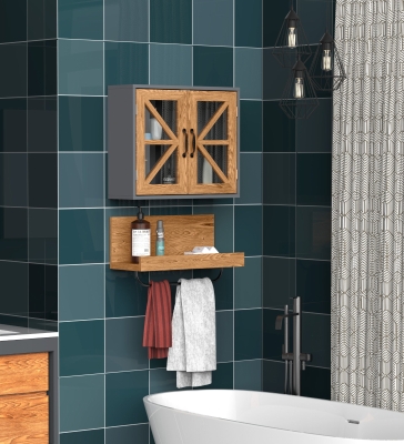 kleankin Wall Mounted Kitchen Bathroom Cabinet Storage Shelf & Towel Rack