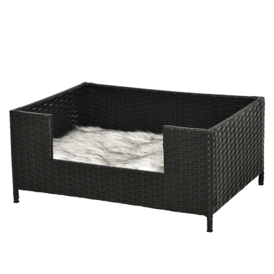 PawHut Rattan Dog Cat Pet Bed with Soft Cushion Indoor Use 61L x 46W x 27H cm