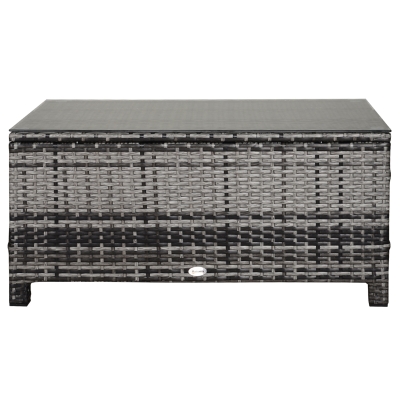 Outsunny Rattan Garden Furniture Coffee Table Patio Tempered Glass (Mixed Grey)