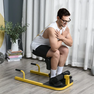 HOMCOM Sissy Squat 3 em 1 Máquina de Agachamento para Exercícios de Abdominais Flexões Agachamentos 50x97x56,5cm Preto e Amarelo