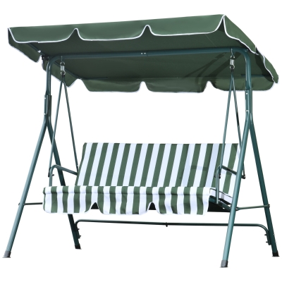 Outsunny Baloiço de Jardim de 3 Lugares com Almofada Toldo Ajustável e Estrutura de Metal para Balcão Terraço Patio Carga Máx. 200kg 172x110x153cm Verde e Branco