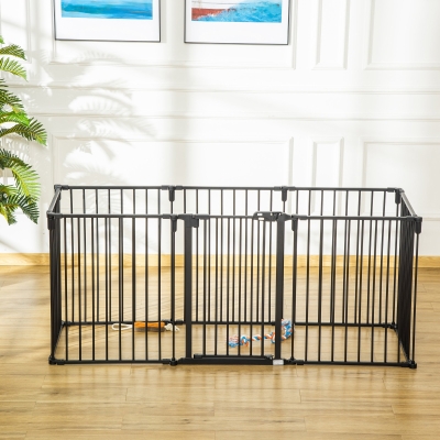Pawhut Parque para Cães com 8 Painéis 60x76 cm Barreira de Proteção Animais de Estimação Dobrável Porta e Fechadura Dupla Preto
