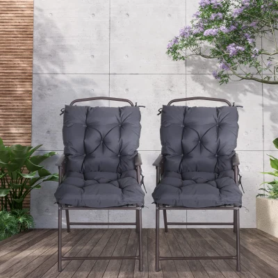Outsunny Set of 2 Garden Chair Cushions Comfortable Seat Pad with Backrest for Sunbeds, Rocking Chairs, Loungers for Outdoor & Indoor Use