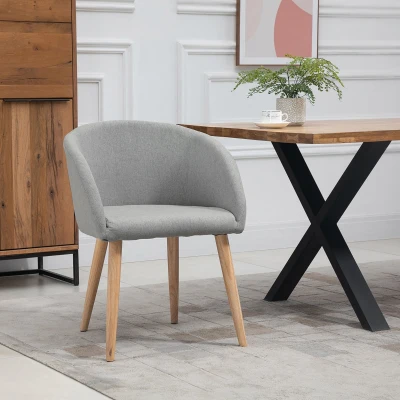 HOMCOM Cadeira Sala de Jantar Estofada em Linho Sintético Transpirável com Assento Acolchoado e Pés de Madeira Cadeira Moderna para Sala de Estar Dormitório 55x58x74cm Cinza