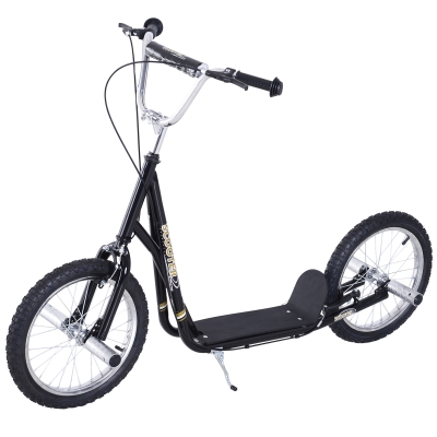 HOMCOM Trotinete para Crianças acima de 5 anos Scooter de 2 Rodas Grandes Insufláveis de 16 Polegadas com Freios e Guidão Ajustável em Altura 143x58x92-100cm Preto