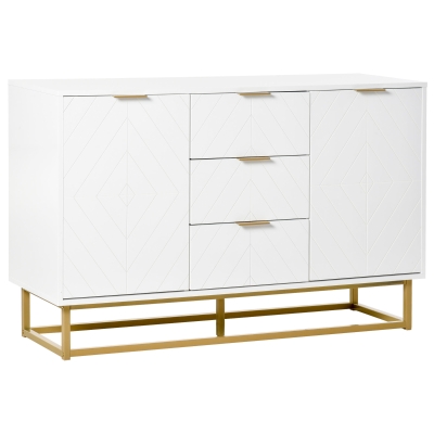 HOMCOM Modern Storage Cabinet Freestanding Cupboard with 3 Drawers for Dining Room, Living Room