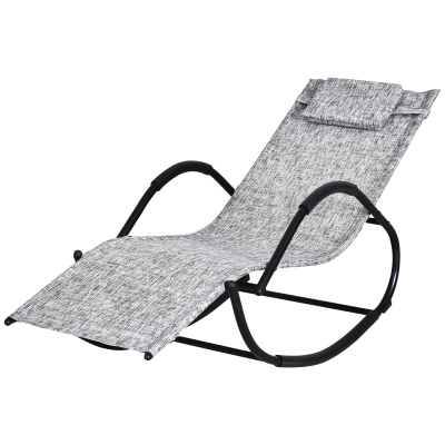 Outsunny Patio Textilene Rocking Lounge Chair Zero Gravity Rocker Outdoor Recliner Seat w/ Padded Pillow Grey