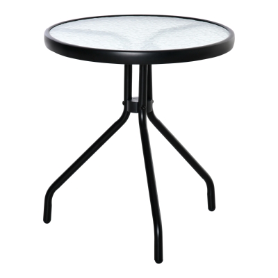 Outsunny Mesa de Jardim Redonda Mesa de Exterior com Bancada de Cristal Decorativo e Estrutura de Metal para Pátio Terraço Balcão Ø50x55 cm Preto