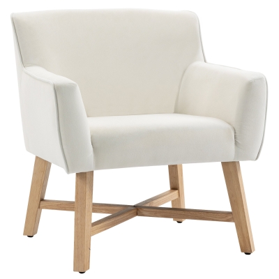 HOMCOM Poltrona de Sala de Estar Estofada em Veludo Poltrona Relax Moderna com Apoio para os Braços Acolchoados Pés de Madeira e Base Cruzada para Dormitório 67x65x74cm Branco Creme