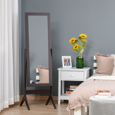 HOMCOM Espelho de Pé para Maquilhagem Reclinável com Estrutura de Madeira para Dormitório Vestidor 47x46x148 cm Marrom